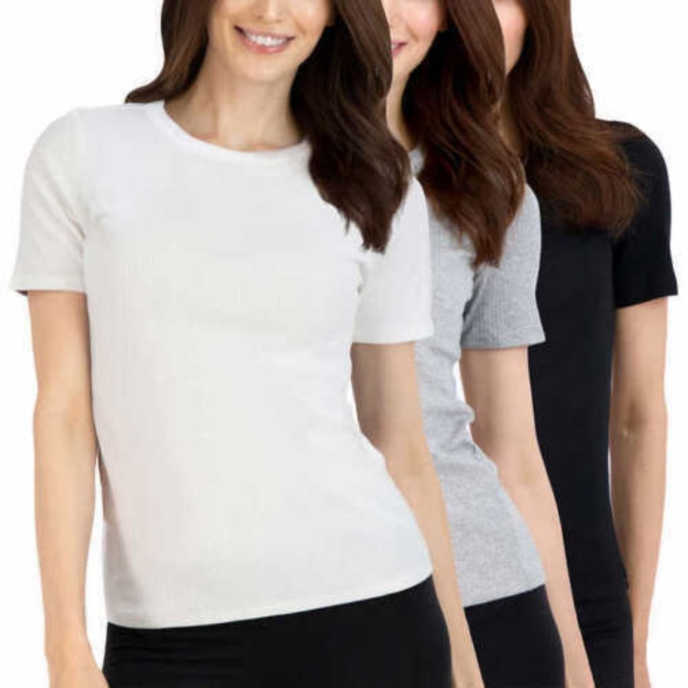 NWT Lucky Brand Women's 3 Pack Ribbed Short Sleeve T Shirt Size XL $50 2D246